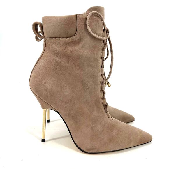 Good American Scandal Lace Up Stilleto Booties Stone Size 6 GA012KS-X - Picture 5 of 8